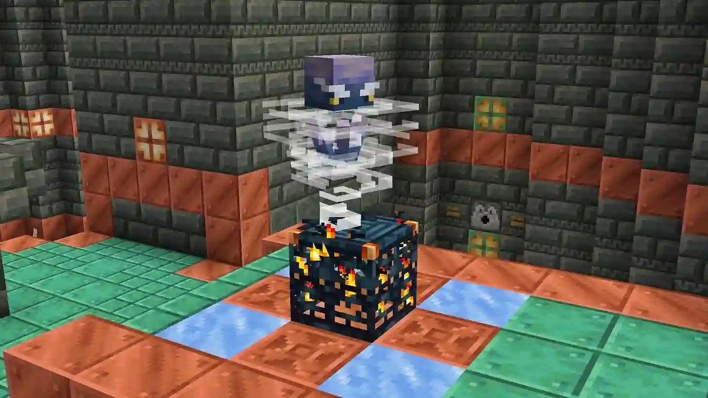 A breeze standing on its trial spawner block (Image via Mojang)